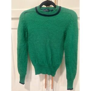 Hunters VTG Run Shetland Wool Crew Neck Sweater Green Navy Stripe Size S preppy